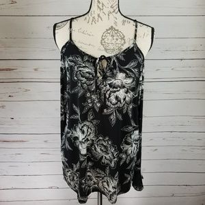 INC Long Sleeve Black/White Floral Top Large